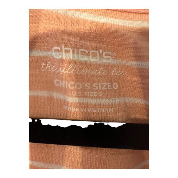 Chico’s The Perfect Tee Stripped Peach Cream Cotton Modal
TShirt Size 0 Small - Picture 3 of 9